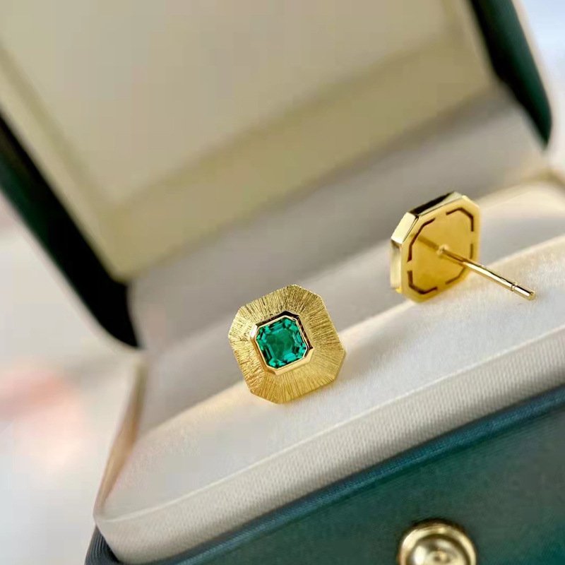 Aimgal fine jewelry S925 silver plated 18k gold cultivated in Verdant Green laboratory Emerald Earrings Vintage Wedding Gift