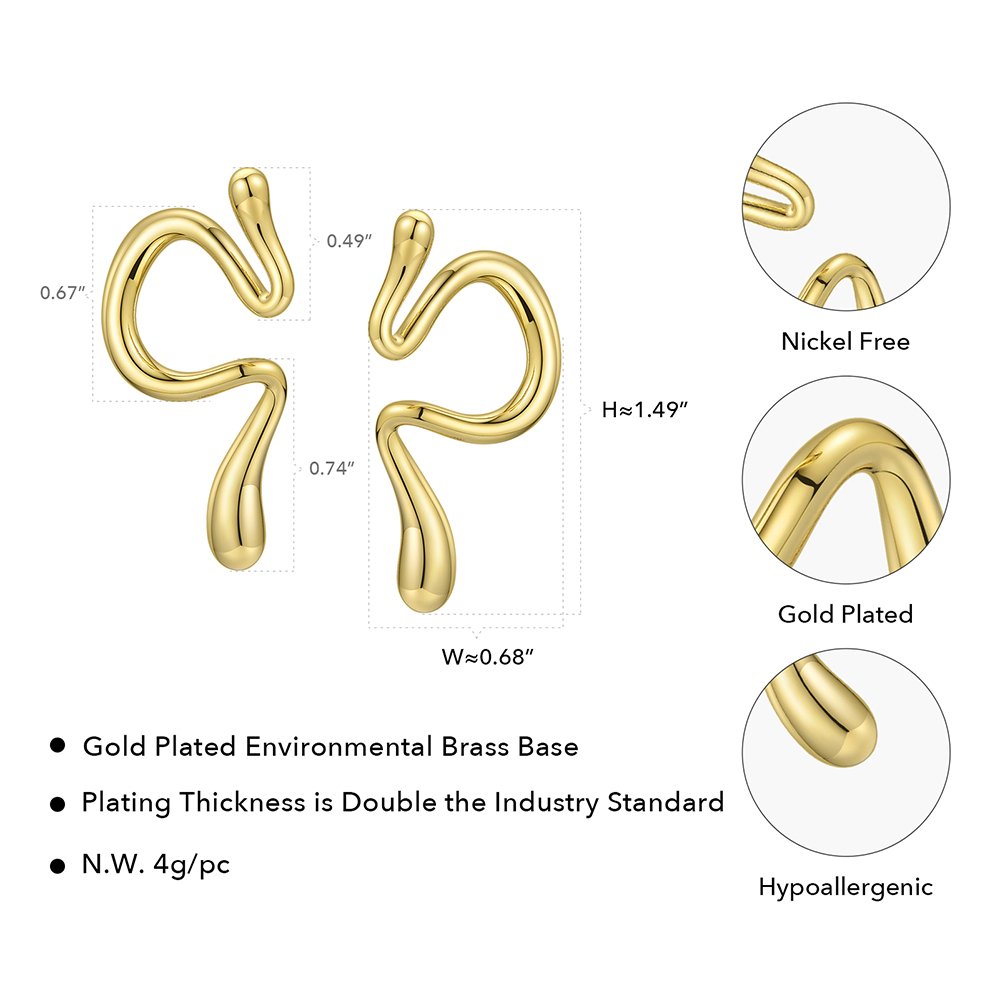 Environmental Brass Ear Clip on Earrings High Quality 18K Gold Plated Minimalist Jewelry For Women Gift Party E191078