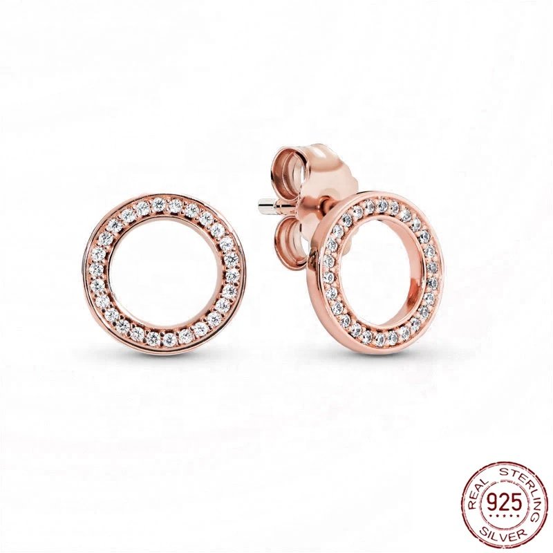 New Classic 925 iPandora Pure Silver Exquisite and dazzling Heart shaped Double Round Earrings Charming Jewelry Birthday Gift