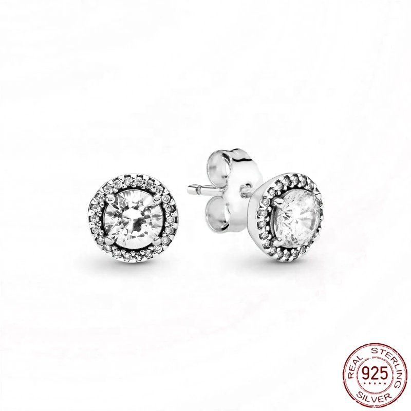 New Classic 925 iPandora Pure Silver Exquisite and dazzling Heart shaped Double Round Earrings Charming Jewelry Birthday Gift