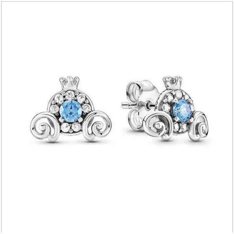 New Classic 925 iPandora Pure Silver Exquisite and dazzling Heart shaped Double Round Earrings Charming Jewelry Birthday Gift