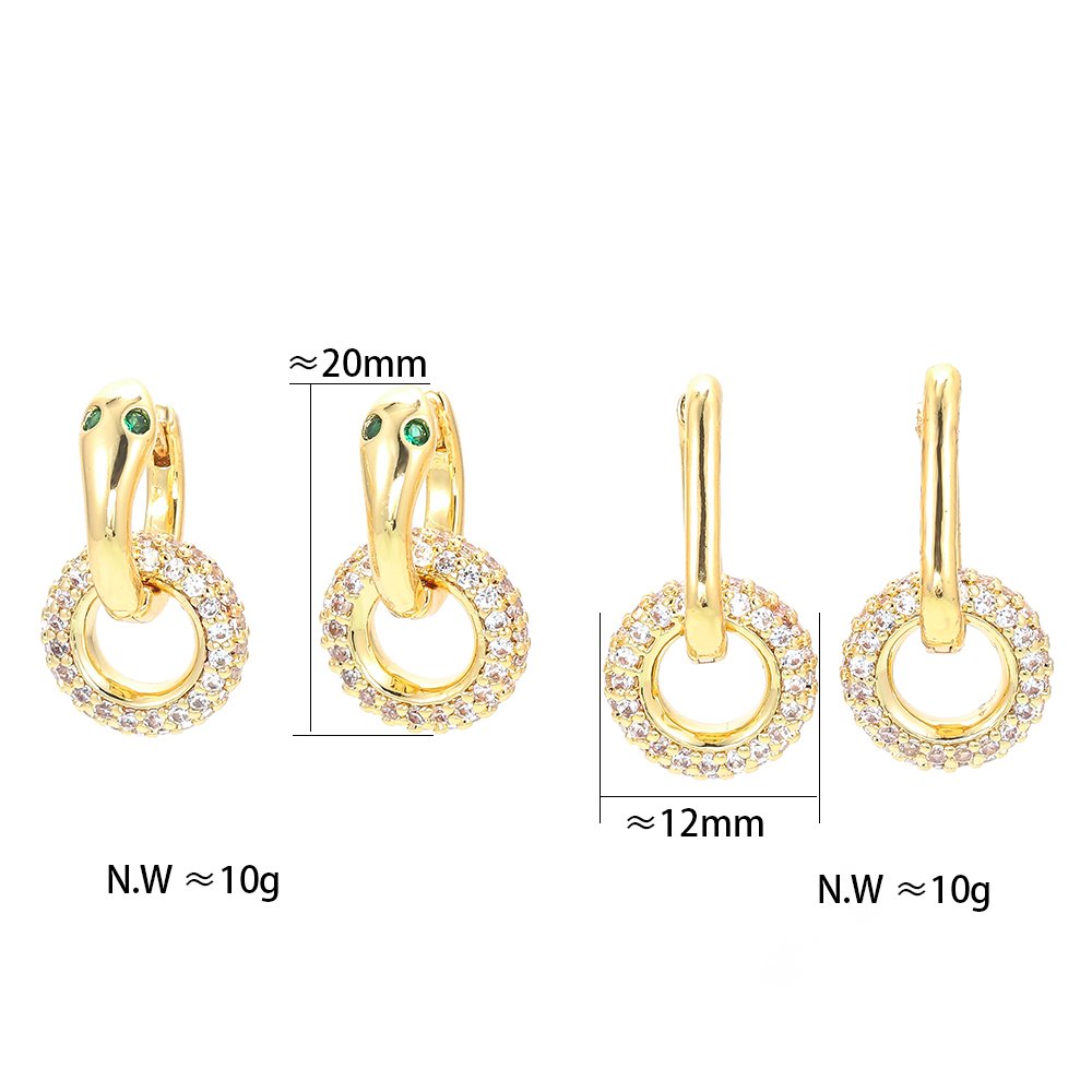 New Fashion Party Design Zircon Fine Jewelry Double Layer Circle Brass Gold Plated Hoop Earrings AreteFor Women