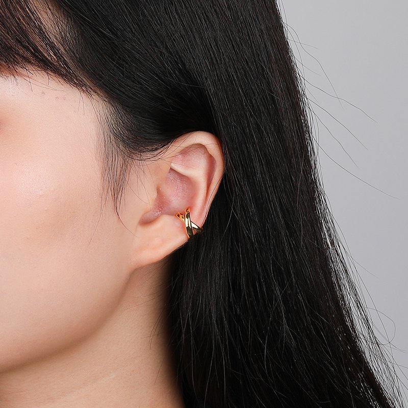 925 Sterling Silver Clip On Wrap Ear Jewelry Personality Cross Double-layer Non-Piercing Simple Earrings Ear Cuff