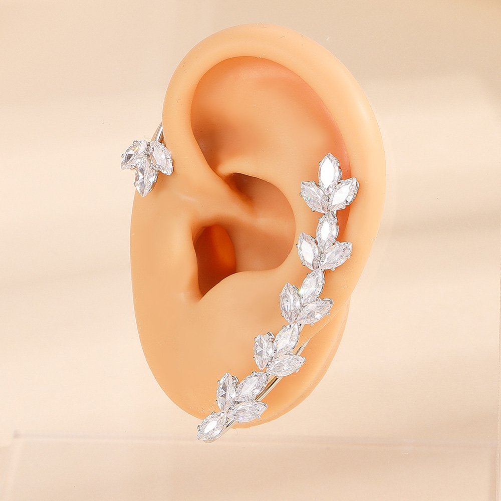 Fashion Maple Leaf Cuff Earring Shining Ear Bone Hook Earrings Plated Elegant Jewelry Earrings Cubic Zirconia 14K Brass Gold
