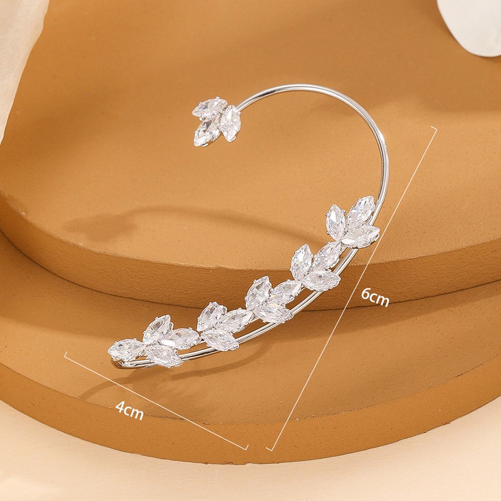 Fashion Maple Leaf Cuff Earring Shining Ear Bone Hook Earrings Plated Elegant Jewelry Earrings Cubic Zirconia 14K Brass Gold