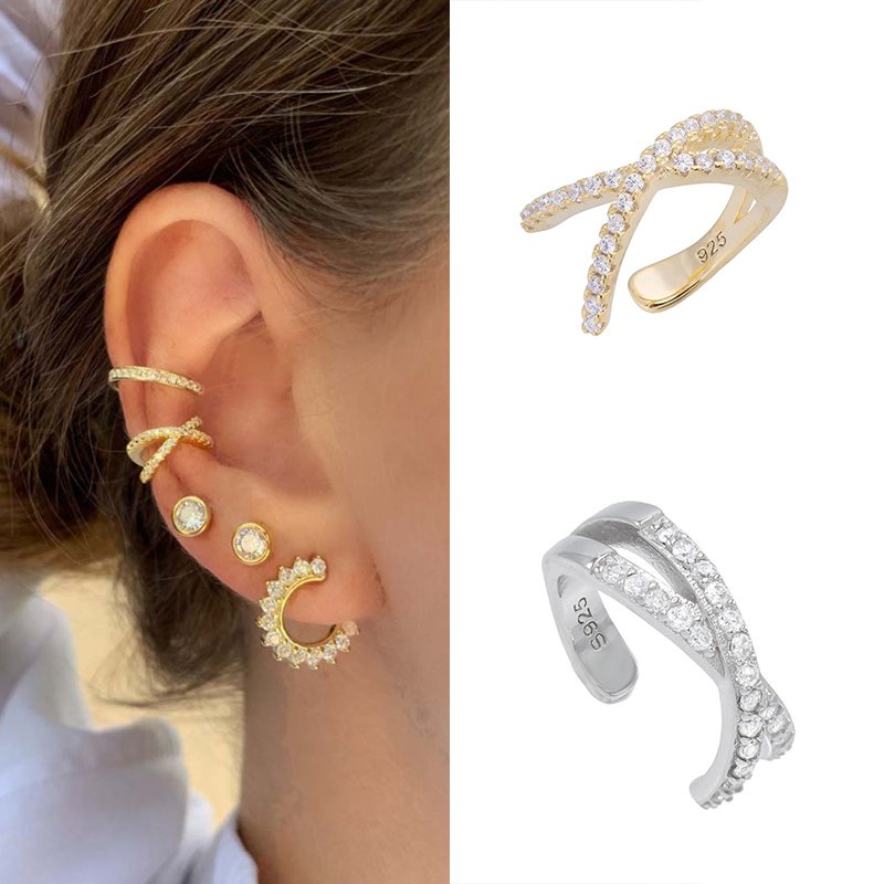 fashion young girl ear design with gold silver filled tiny 925 sterling silver ear cuff with cz paved tiny earring