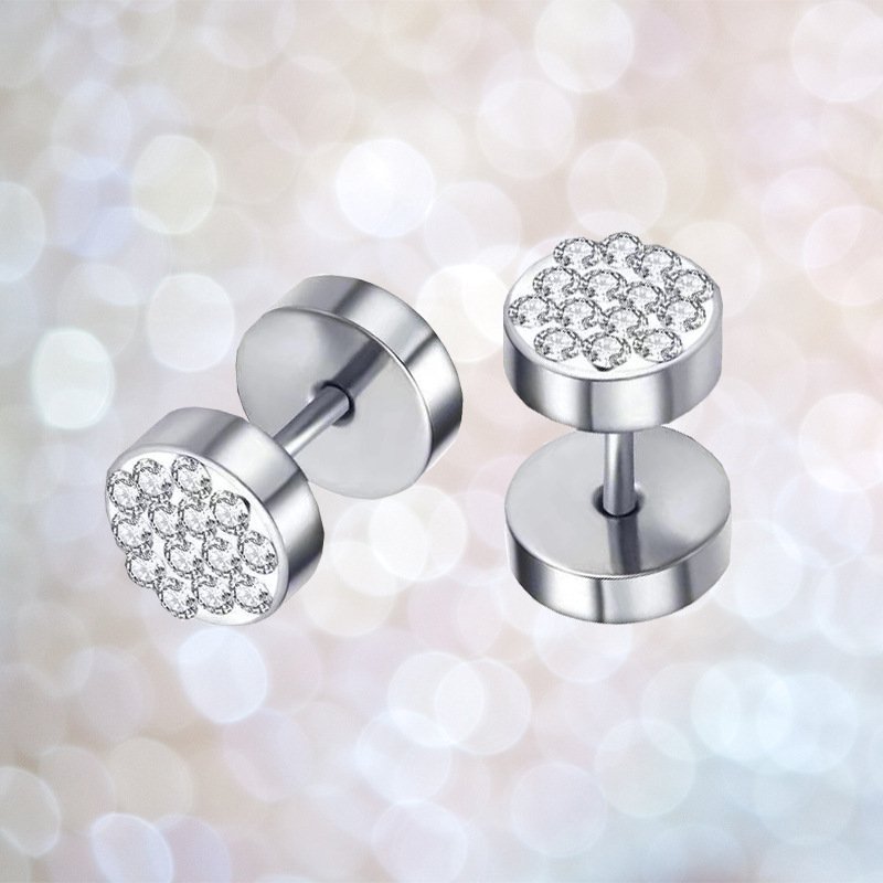 Steel Trendy Earring 18K Gold Round Women Crystal Jewelry fine cuff earrings fashion men's ear studs bolt stud earrings for Men