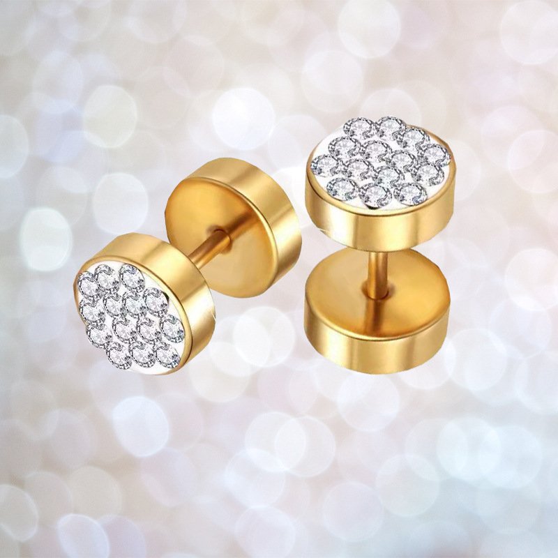 Steel Trendy Earring 18K Gold Round Women Crystal Jewelry fine cuff earrings fashion men's ear studs bolt stud earrings for Men