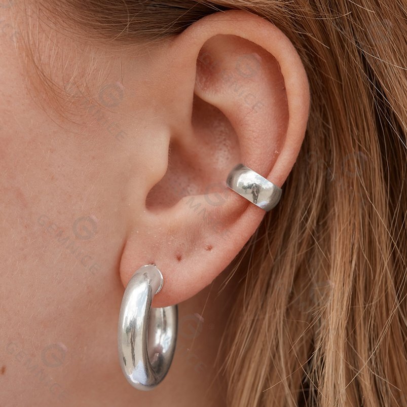 Gemnel 925 sterling silver women personalized clip minimalist glossy dome ear cuff high quality earrings