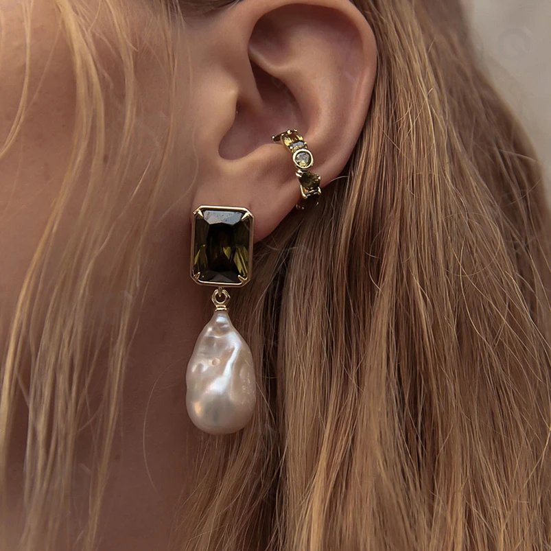 Gemnel unisex engagement 925 silver gold plated ear cuff peridot pink zircon stone jewelry main material gold earrings