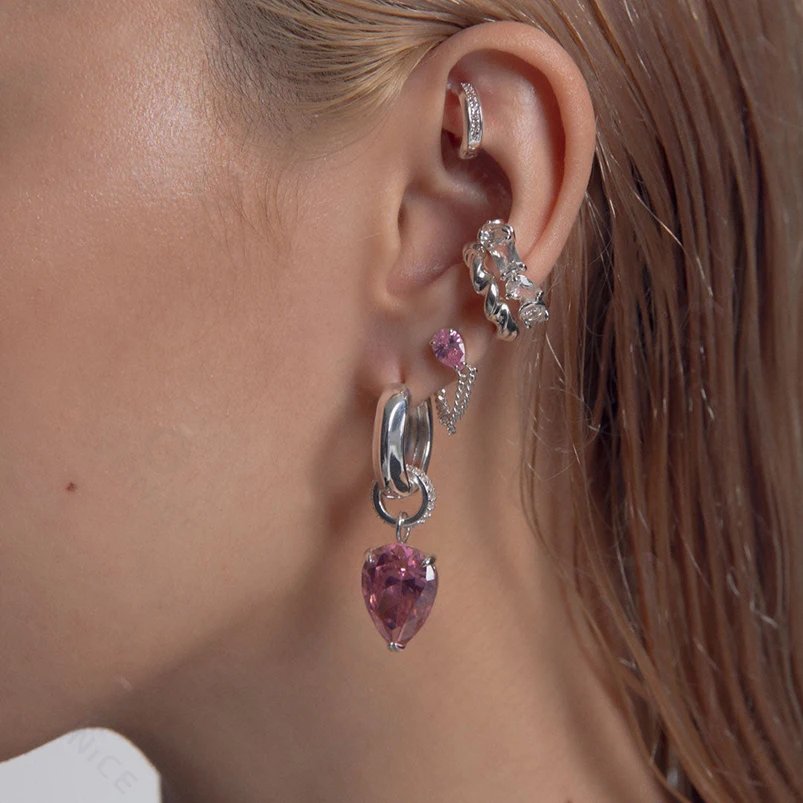 Gemnel unisex engagement 925 silver gold plated ear cuff peridot pink zircon stone jewelry main material gold earrings