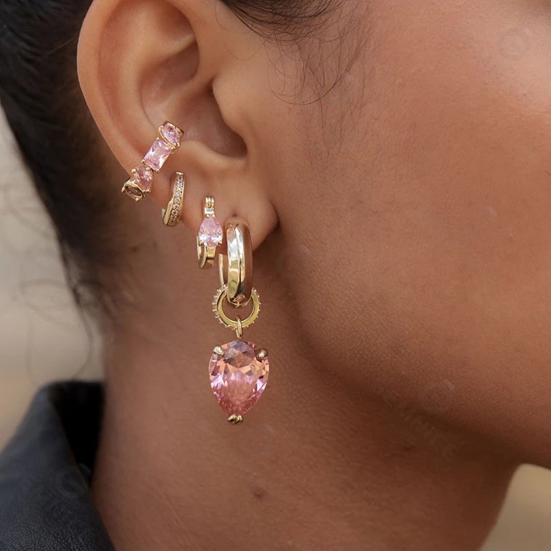 Gemnel unisex engagement 925 silver gold plated ear cuff peridot pink zircon stone jewelry main material gold earrings