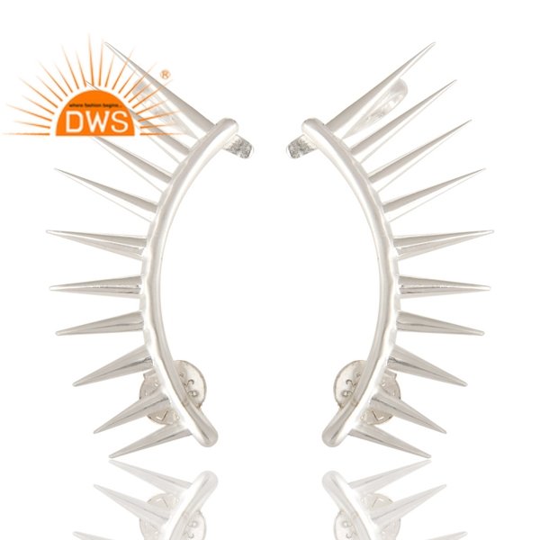 Shiny Gold Plated Sterling Silver Spike Ear Cuff Earrings For Girls Designer Jewelry For Women Gift For Her