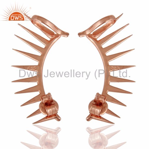 Shiny Gold Plated Sterling Silver Spike Ear Cuff Earrings For Girls Designer Jewelry For Women Gift For Her
