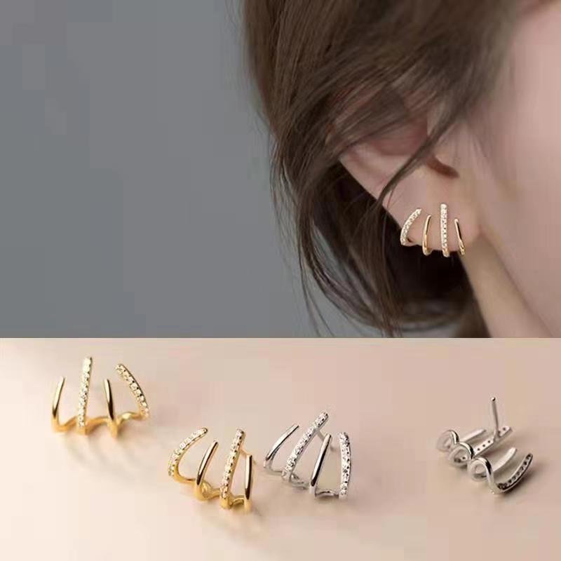 2024 Wholesale High Quality Earrings High Grade Feeling Sterling Silver Needle four claw Ear Cuff Earrings