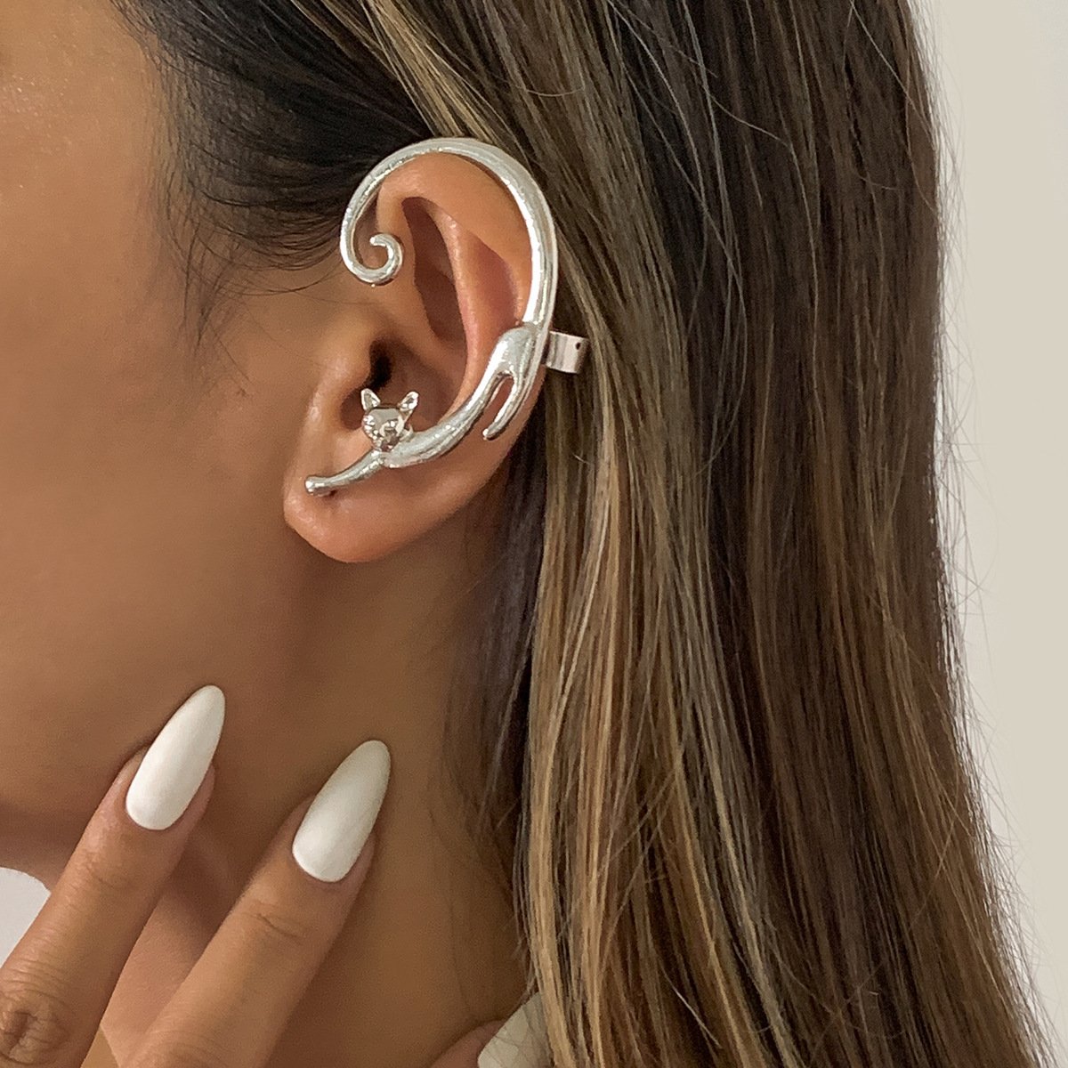 Factory Cheap Wholesale Punk Style Gold Silver Plated Post Earrings Animal Ear Cuff Earrings Cat Stud Earrings