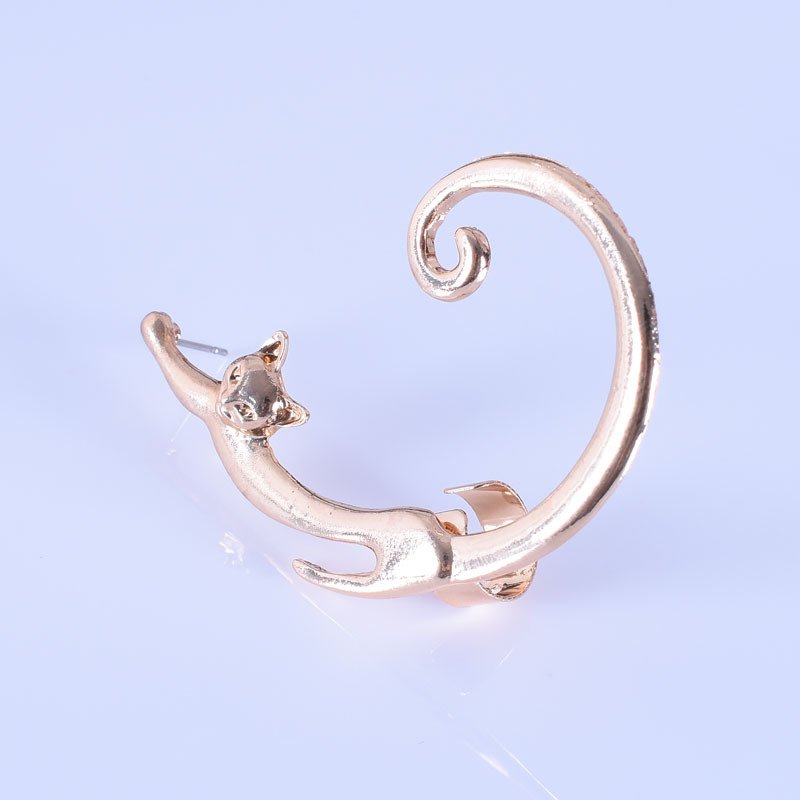 Factory Cheap Wholesale Punk Style Gold Silver Plated Post Earrings Animal Ear Cuff Earrings Cat Stud Earrings