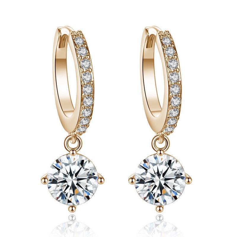 Anenjery 925 Sterling Silver Earrings Mosaic CZ Four Claws Zircon Drop Earrings for Women oorbellen brincos pendientes