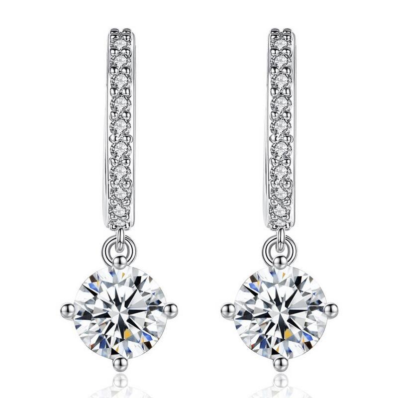 Anenjery 925 Sterling Silver Earrings Mosaic CZ Four Claws Zircon Drop Earrings for Women oorbellen brincos pendientes