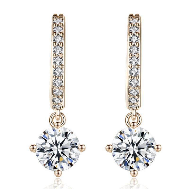 Anenjery 925 Sterling Silver Earrings Mosaic CZ Four Claws Zircon Drop Earrings for Women oorbellen brincos pendientes