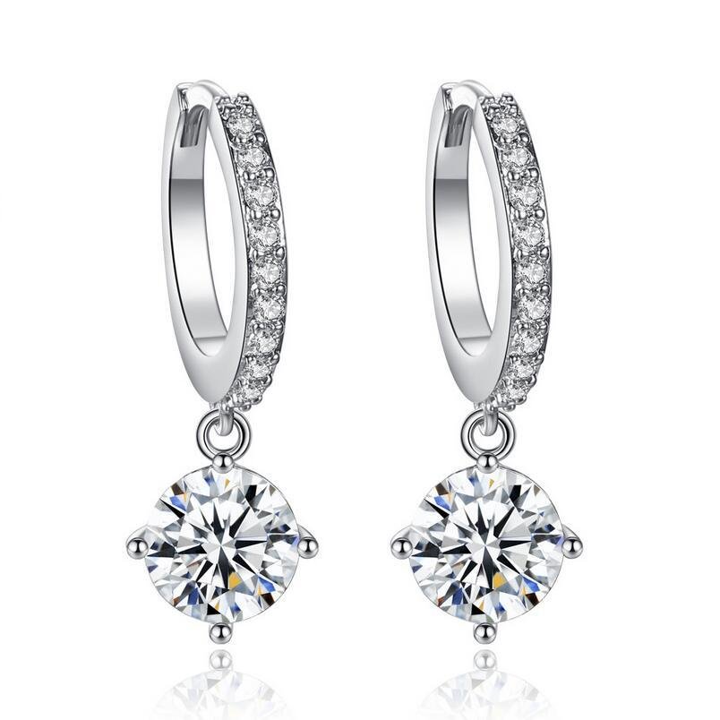 Anenjery 925 Sterling Silver Earrings Mosaic CZ Four Claws Zircon Drop Earrings for Women oorbellen brincos pendientes