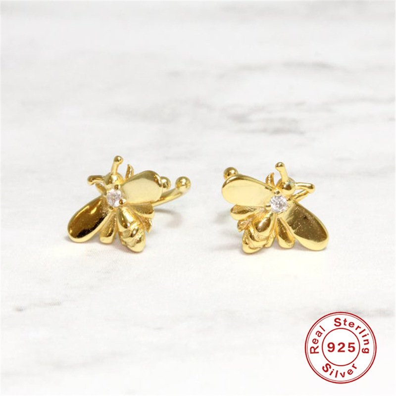 Carline Topsale Bee Earrings 925 Sterling Silver Zircon 18K Gold Plated Ear Clip On Earrings Hot Ear Cuff Without Ear Holes