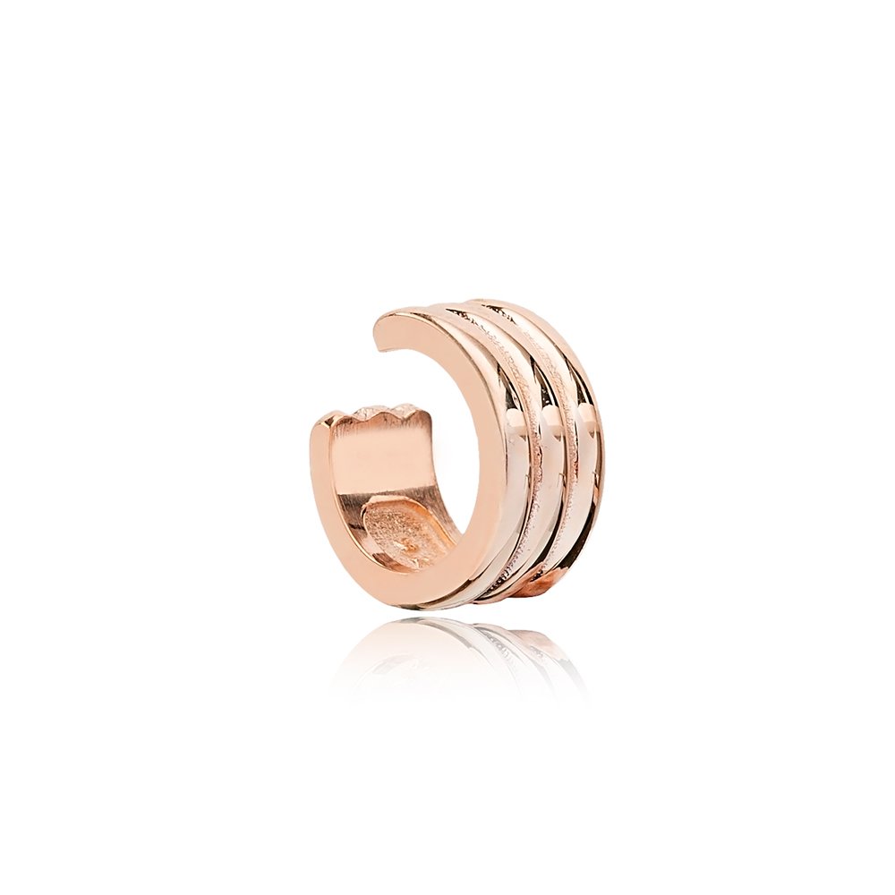 Plain Elegant Single Cuff Earring Handmade Turkish Handmade 925 Sterling Silver Jewelry