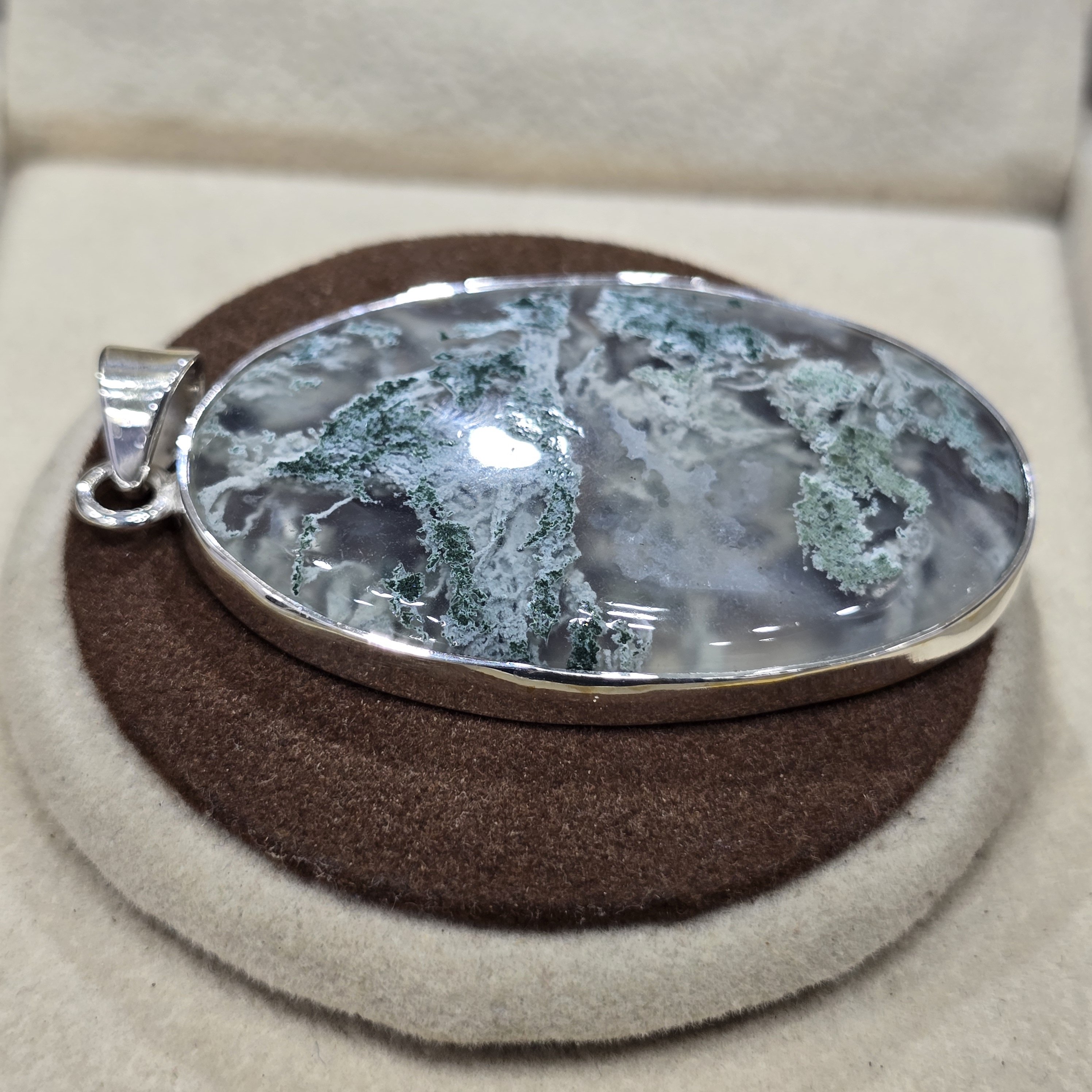 925 Silver Emerald Cut Fine Jewelry Pendants & Charms Handmade Designer Excellent Quality Moss Agate Gemstone