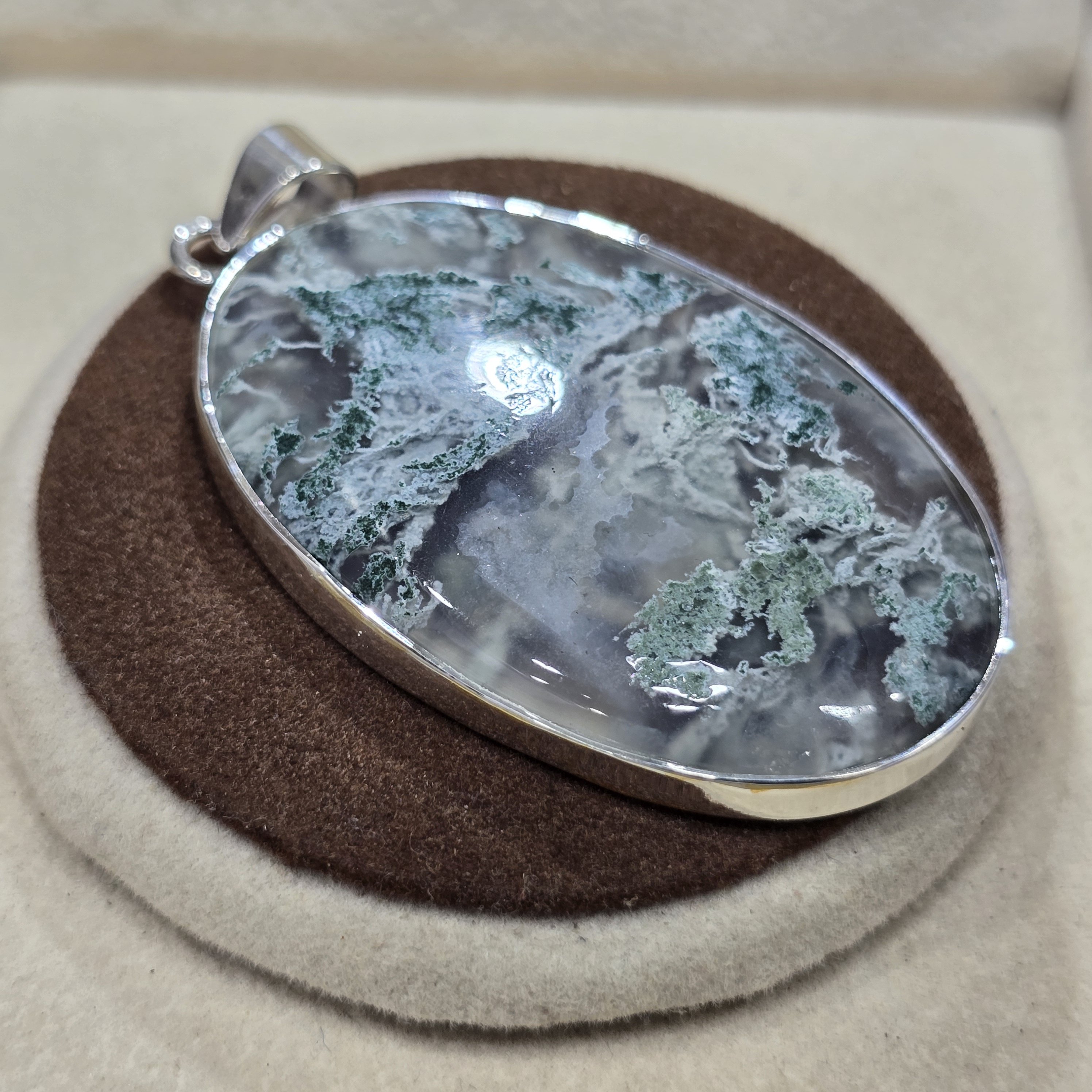 925 Silver Emerald Cut Fine Jewelry Pendants & Charms Handmade Designer Excellent Quality Moss Agate Gemstone