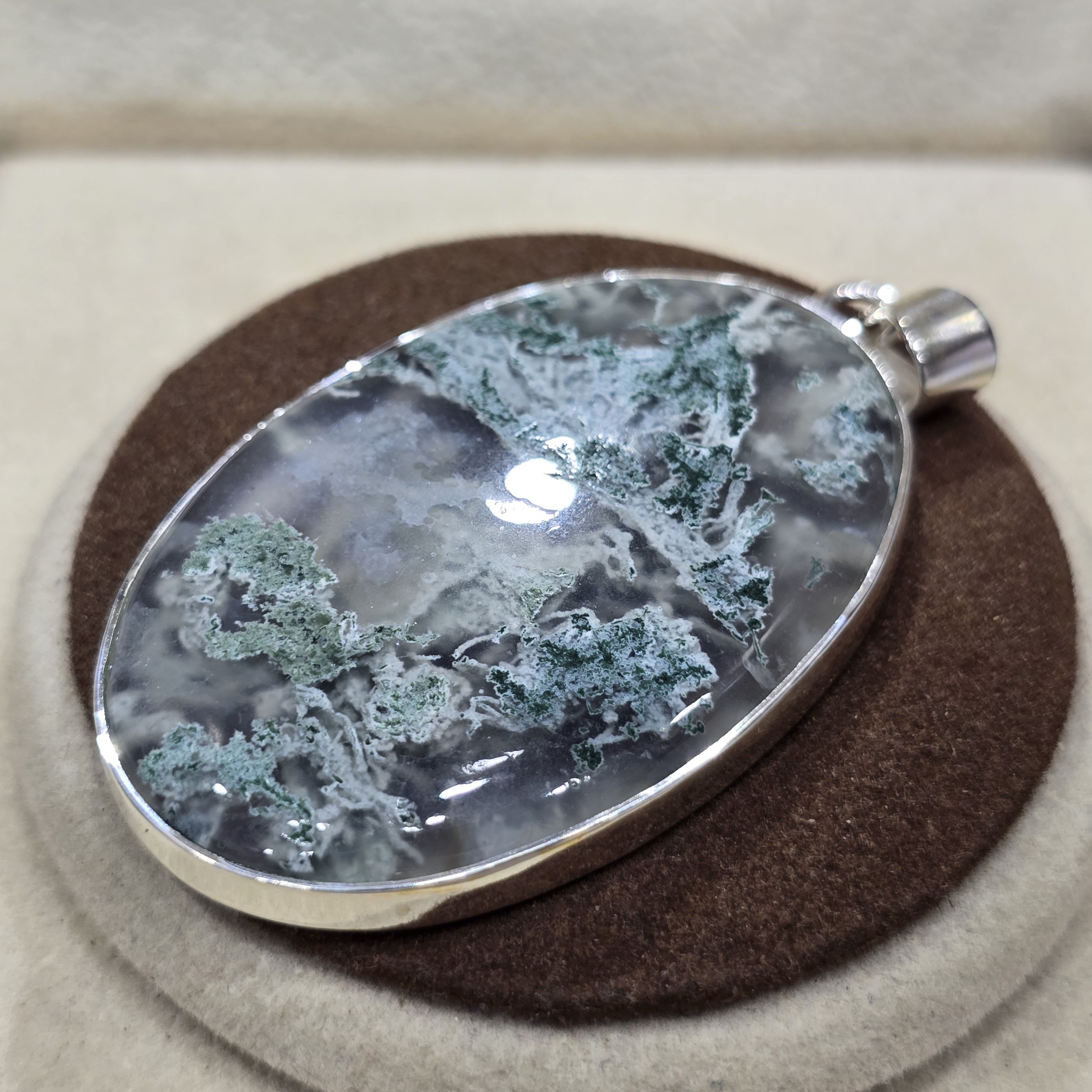 925 Silver Emerald Cut Fine Jewelry Pendants & Charms Handmade Designer Excellent Quality Moss Agate Gemstone