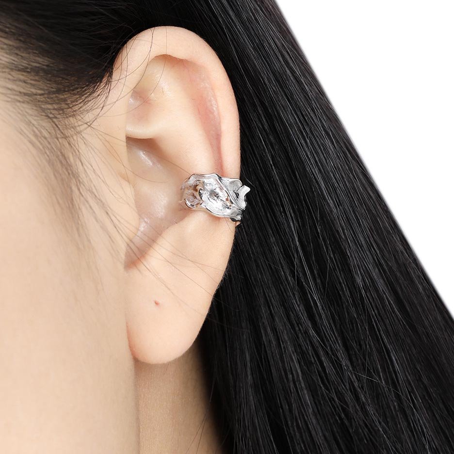 Vewant Fashion 925 Sterling Silver Unisex Irregular Ear Cuff Earrings Aretes Statement Hammered Statement Ear Cuff Earrings