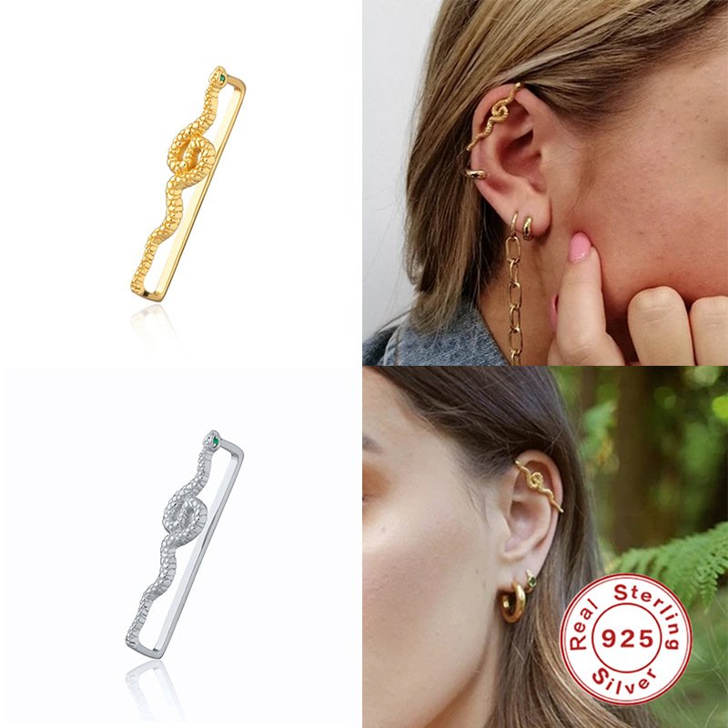 Carline topsale luxury snake 18k gold plated cuff earrings for women fine 925 sterling silver earring jewelry customization