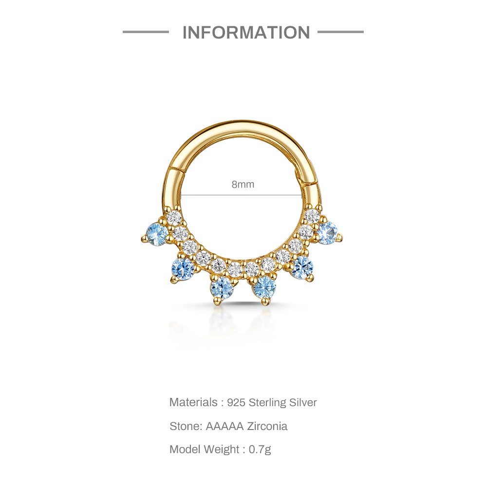 New Design 8mm Fine Body Jewelry Nose Ring Sterling Silver Luxury Diamond Cartilage Piercing Hoop Earrings Women