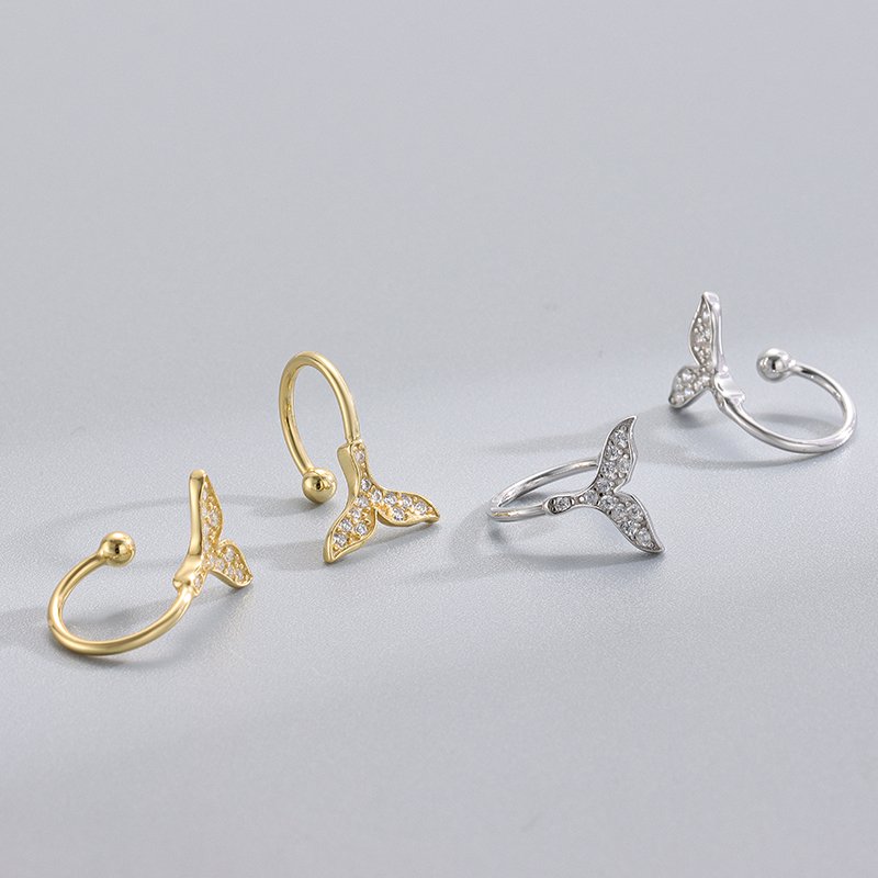 Simple 925 Sterling Silver Tiny Animal Mermaids Cz Minimalist Vintage Fashion Fine Jewelry Gold Plated Cuff Clip Earrings Women