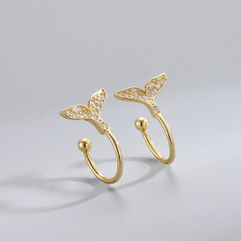 Simple 925 Sterling Silver Tiny Animal Mermaids Cz Minimalist Vintage Fashion Fine Jewelry Gold Plated Cuff Clip Earrings Women