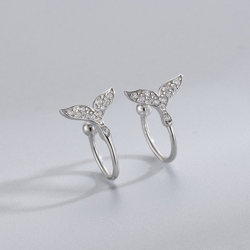Simple 925 Sterling Silver Tiny Animal Mermaids Cz Minimalist Vintage Fashion Fine Jewelry Gold Plated Cuff Clip Earrings Women