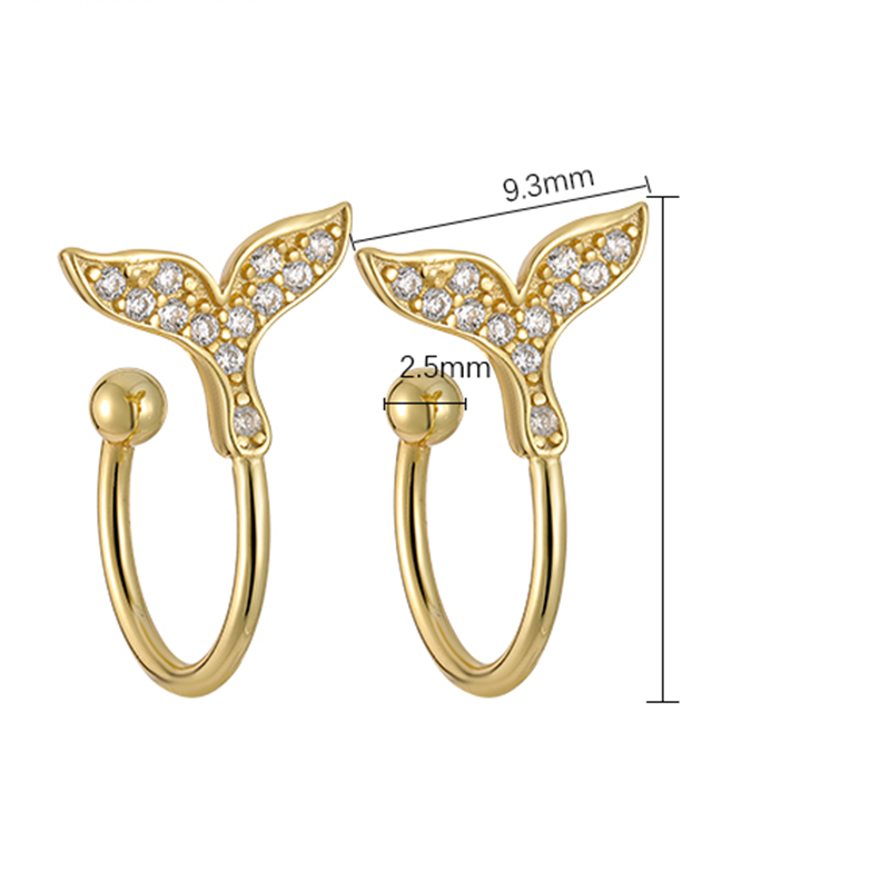 Simple 925 Sterling Silver Tiny Animal Mermaids Cz Minimalist Vintage Fashion Fine Jewelry Gold Plated Cuff Clip Earrings Women
