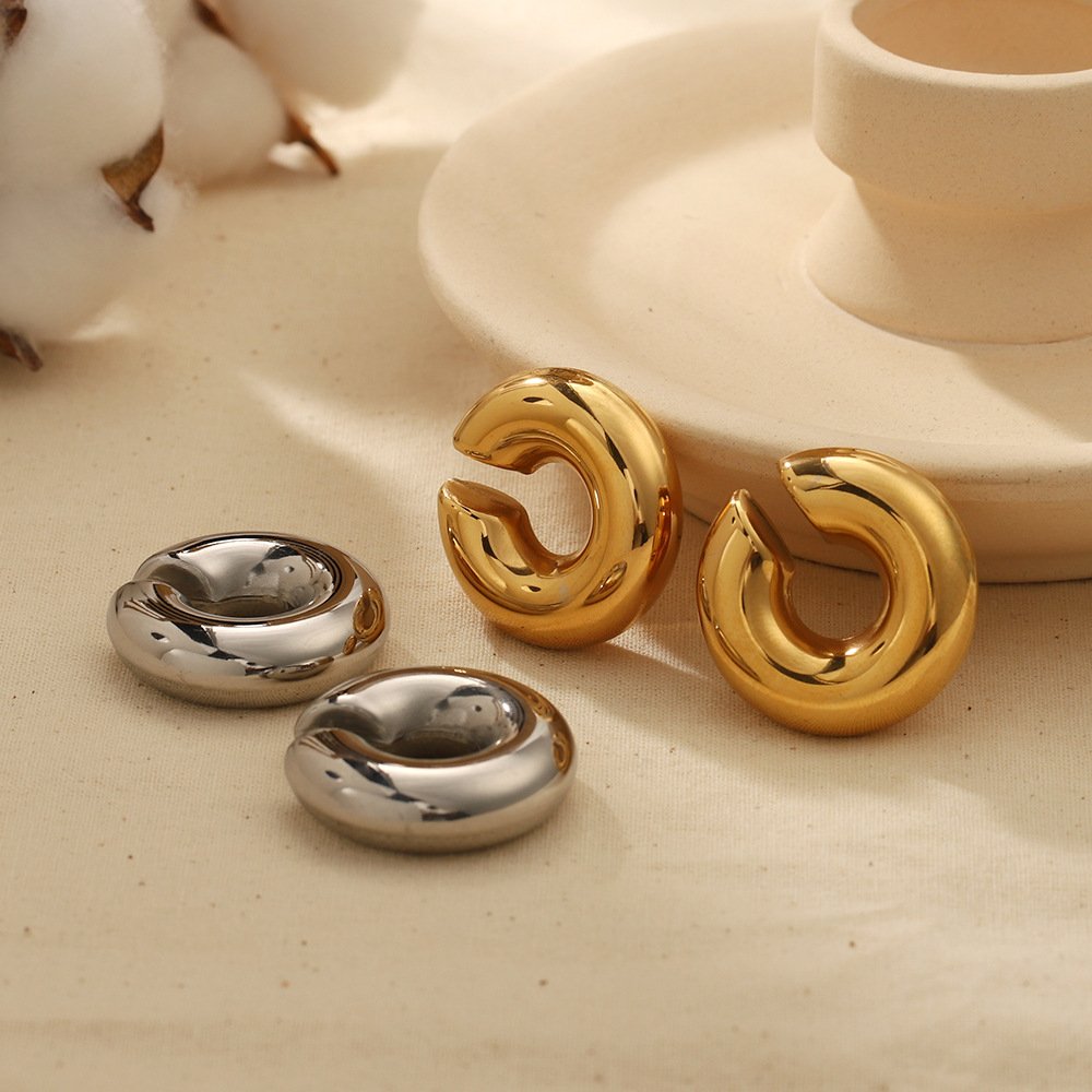 2023 European American Hot Selling18K Stainless Steel Ear Cuff Earrings Personalized C Shaped Chunky Clip on Earrings