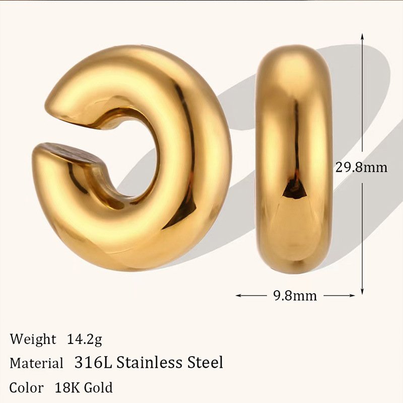 2023 European American Hot Selling18K Stainless Steel Ear Cuff Earrings Personalized C Shaped Chunky Clip on Earrings