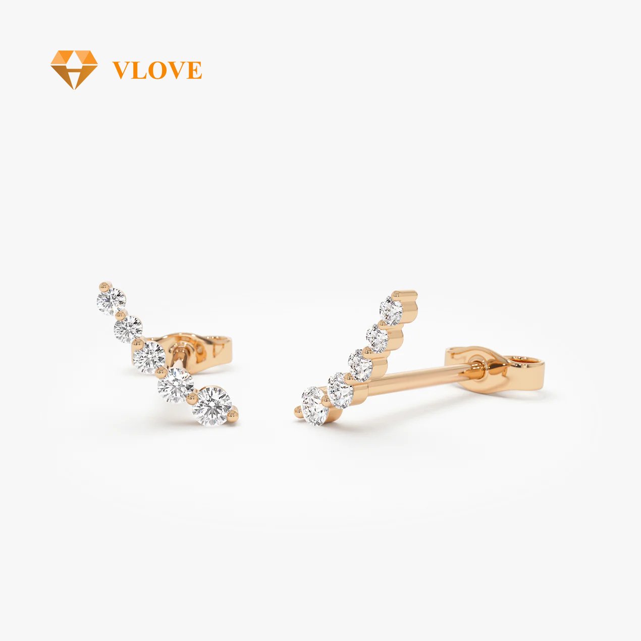 VLOVE Diamond Studs Wholesalers Elegant Earrings 14k Diamond Crawler Studs