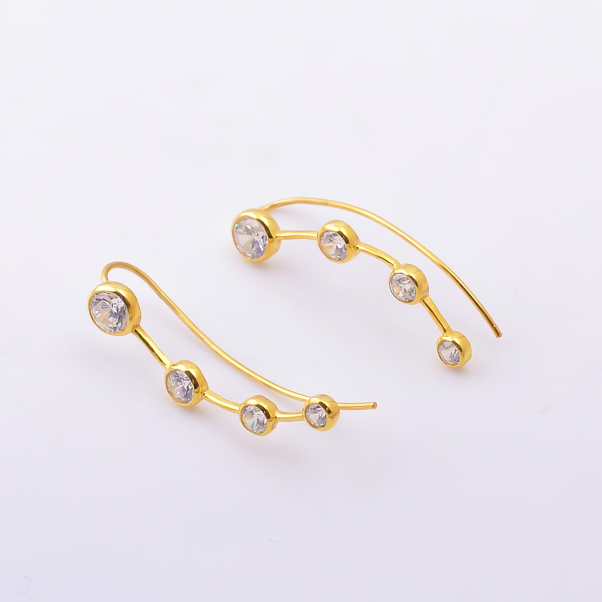 White Zircon Gemstone Ear Climber Women Fine Silver Jewelry 925 Sterling Silver American Diamond18K Gold Vermeil Hook Earrings