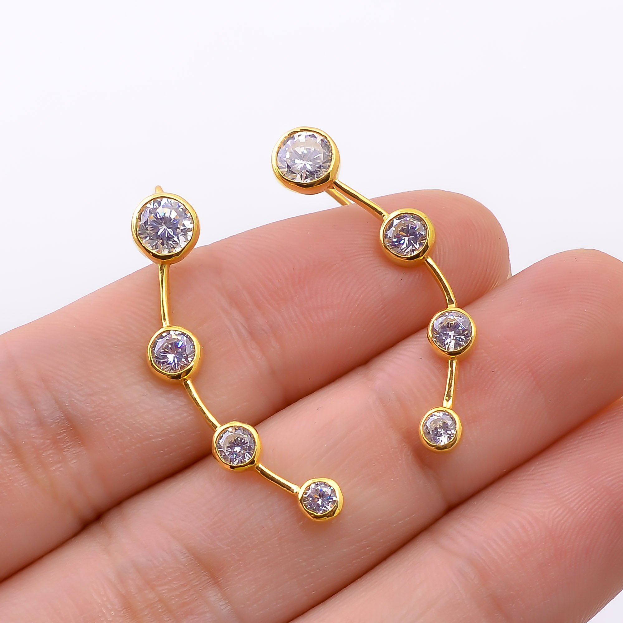 White Zircon Gemstone Ear Climber Women Fine Silver Jewelry 925 Sterling Silver American Diamond18K Gold Vermeil Hook Earrings