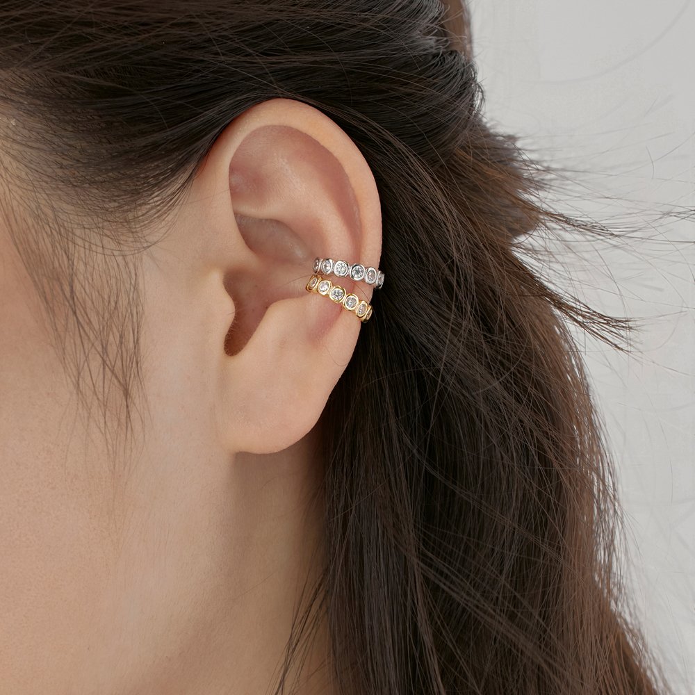 Dylam Tiny Fashion Fine Jewelry Earrings S925 Silver Eternity 5A Cubic Zirconia Baguette C Shape Women Girls Cuff Earrings