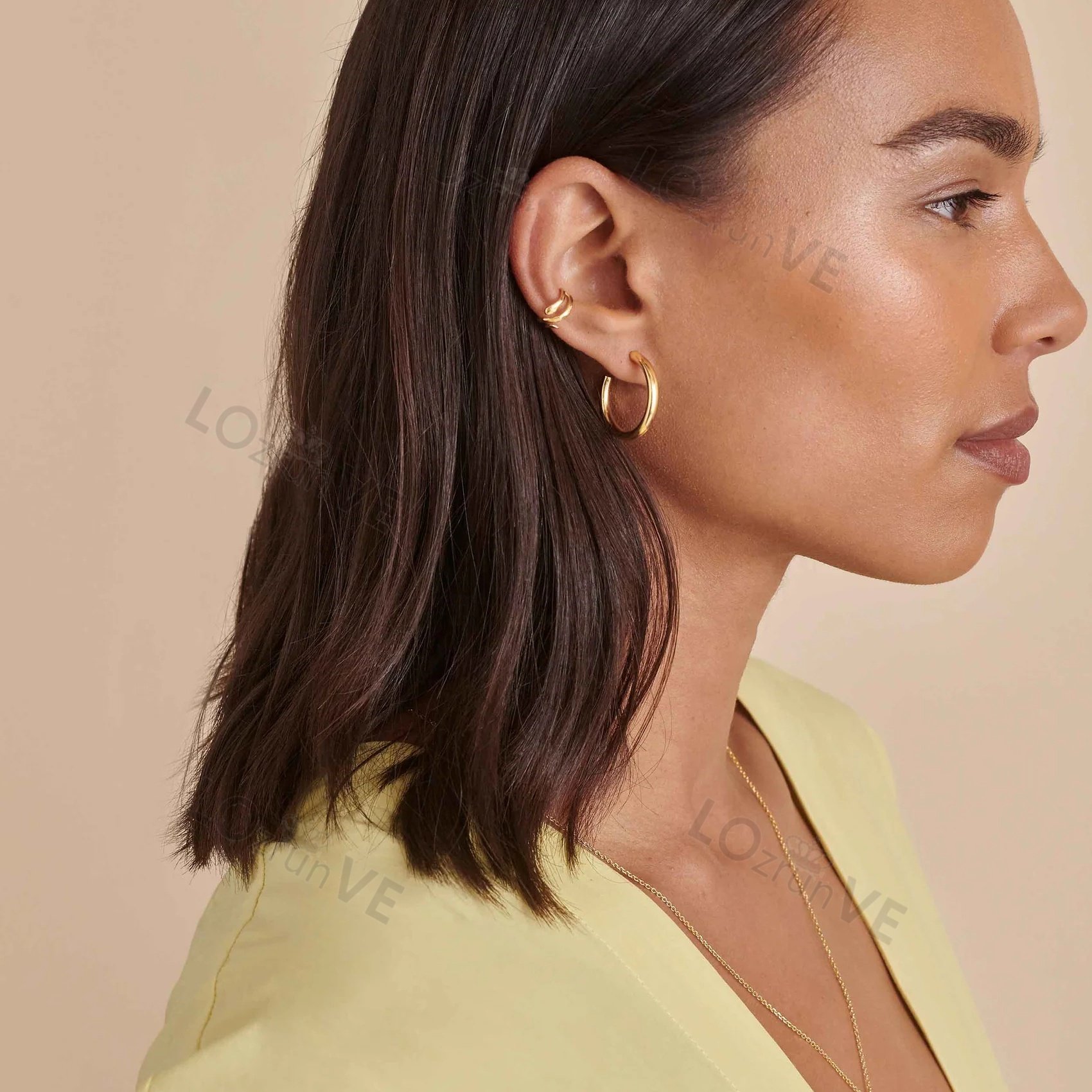 LOZRUNVE 18k Gold Plated Jewelry Vintage Handmade Hammered Plain Silver Snake Ear Cuff Earring
