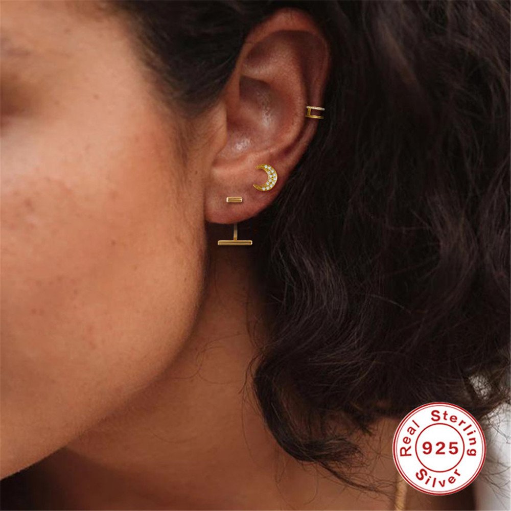 18k Gold Plated 925 Sterling Silver Cuff Earring Silver Jewelry Trendy Jewelry