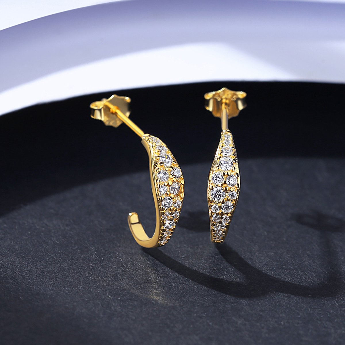 CZCITY 925 Sterling Silver Diamond CZ Earrings Jewelry for Women Gold Plated Dainty Wear Simple Huggie Cuff Earrings