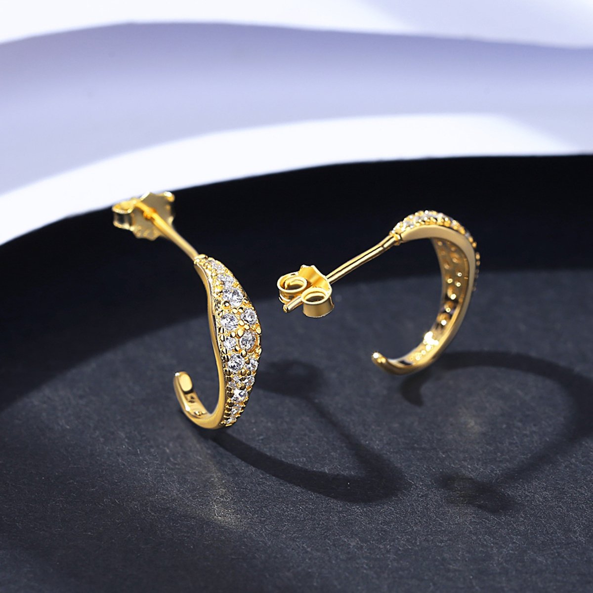 CZCITY 925 Sterling Silver Diamond CZ Earrings Jewelry for Women Gold Plated Dainty Wear Simple Huggie Cuff Earrings