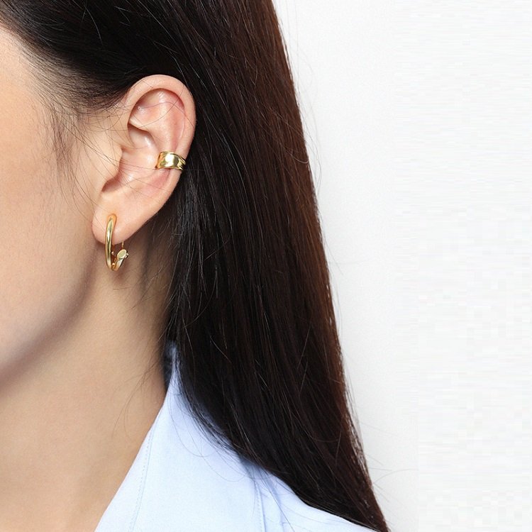 Wholesale clip on earrings sterling silver fashion jewelry zircon hammered chunky ear cuff earrings