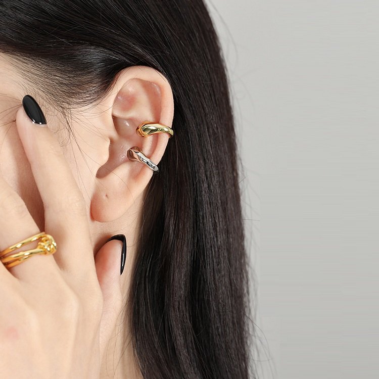 Wholesale clip on earrings sterling silver fashion jewelry zircon hammered chunky ear cuff earrings