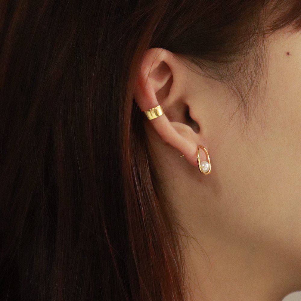 Chris April fine jewelry 925 sterling silver gold plated wide shape simple design ear cuff earring